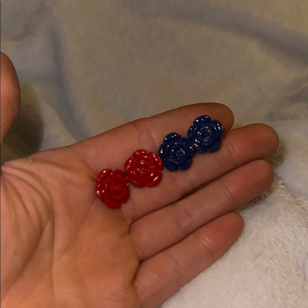 Red and Blue Flower Earrings